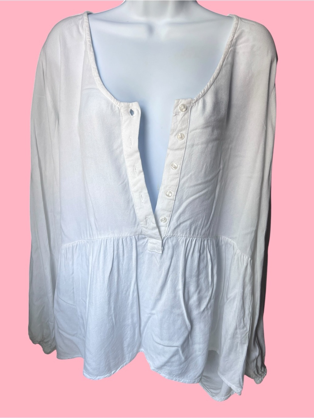 Sim & Sam White Rayon Peasant Blouse XL Boho Long Sleeve Babydoll Top coastal